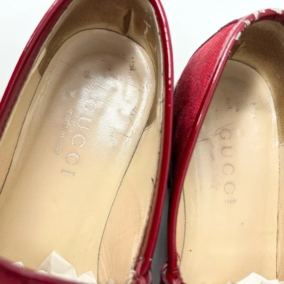 Gucci Horsebit 1953 Loafer GG Monogram Guccisma Red 7.5 Vintage Made in Italy - Picture 13 of 16